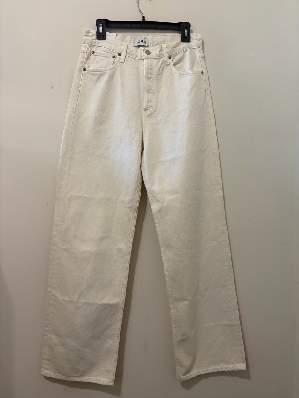 AGOLDE REn Jeans 32” Classic High-Rise Wide-Leg Jeans in White FORTUNE COOKIE - Picture 6 of 11